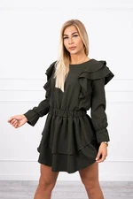 Dress with khaki vertical ruffles