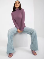 Lady's purple striped sweater with turtleneck