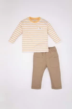 DEFACTO 2 piece Regular Fit Crew Neck Striped Woven Set