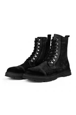 Ducavelli Military Genuine Leather Anti-slip Sole Lace-Up Long Suede Boots Black.