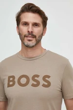 Bavlnené tričko BOSS BOSS CASUAL pánske,hnedá farba,s potlačou,50481923