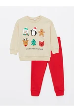 LC Waikiki Crew Neck Christmas Themed Long Sleeve Baby Boy Sweatshirt and Tracksuit Bottom 2 Set