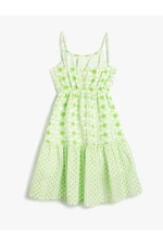 Koton Girl's Dress with Flowers and Thin Straps Lined, Ruffled Gathered Waist.