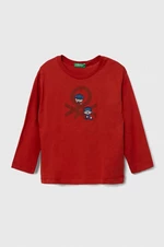 Detská bavlnená košeľa s dlhým rukávom United Colors of Benetton červená farba, s potlačou