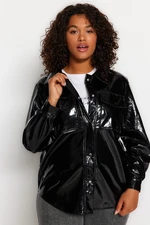 Trendyol Curve Black Patent Leather Thin Jacket Coat