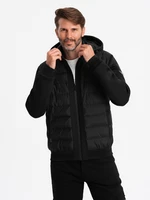 Ombre Men's quilted bomber jacket with high collar - black