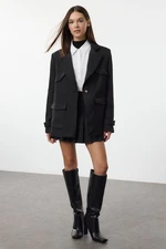 Trendyol Black Pocket Detailed Wool Look Oversize Blazer Jacket