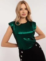 Dark green shiny formal blouse