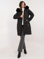 Black down winter jacket with fur