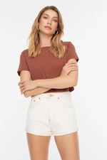 Trendyol White Contrast Thread Denim Shorts