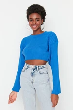 Trendyol Blue Super Crop Sweter z dzianiny basic