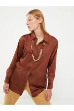 LC Waikiki Plain Long Sleeve Satin Women's Shirt with Front Button Closure