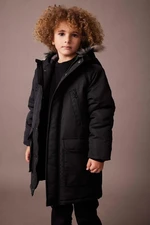 DEFACTO Boy&#39;s Hooded Water Repellent Plush Lining Long Coat