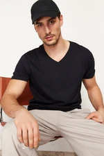 Trendyol Black Regular/Normal Cut V-Neck Basic 100% Cotton T-Shirt