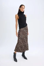 DEFACTO A Cut Leopard Patterned Normal Waist Satin Midi Skirt