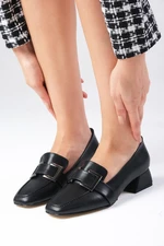 Mio Gusto Betty Black Women's Short Heeled Shoes with Buckle Accessories.