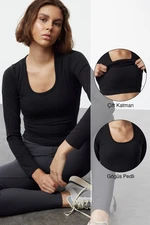 Trendyol Black Brushed Soft Fabric 2 Layers Padded Reflective Printed Yoga Knitted Sports Top/Blouse