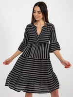 SUBLEVEL Black loose striped dress with V-neck