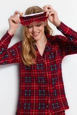 Trendyol Red Plaid Soft Feeling Brushed Fabric Sleep Band Knitted Pajama Set