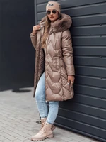 Women's winter jacket ELECIO long quilted with hood dark beige Dstreet