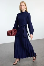 Trendyol Navy Blue Crepe Woven Pleat Detailed Dress