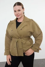 Trendyol Curve Green Regular Fit Short Length Technical Fabric Plus Size Trench Coat