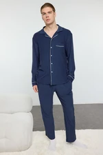 Trendyol Men's indigo Soft Touch Knitted Pajama Set