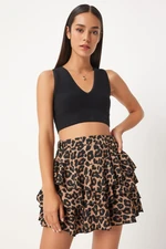 Happiness İstanbul Women's Black Beige Leopard Patterned Mini Knitted Shorts Skirt