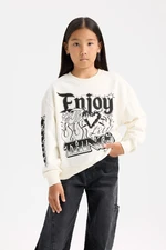 DEFACTO Girl Oversize Wide Pattern Crew Neck Sweatshirt