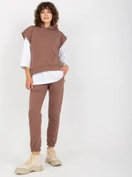 Brown three-piece casual set with trousers