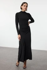 Trendyol Black Fitted Stand Collar Long Sleeve Flexible Maxi Knit Dress