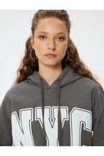 Koton Oversize Hooded Sweatshirt College Printed Raised