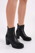 Shoeberry Women's Hero Black Genuine Leather Daily Heeled Boots