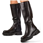 primohurt Black eco-leather boots, knee-high boots with a thick sole