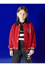 LC Waikiki Lcw Kids Red Printed Long Sleeve Girls' College Jacket