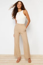 Trendyol Mink Wide Leg Pleated Trousers with Woven Belt Detail