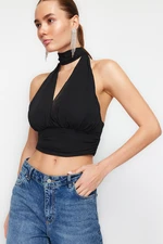 Trendyol Black Crop Lined Woven Chiffon Blouse