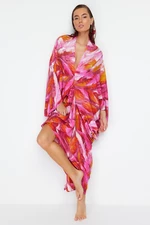 Trendyol Abstract Patterned Wide Fit Maxi Woven Gathered Beach Dress