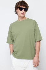 Trendyol Khaki Basic 100% Cotton Crew Neck Oversize/Wide-Fit Short Sleeve T-Shirt