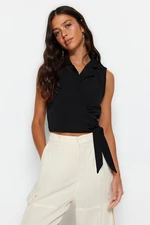 Trendyol Black Tied Woven Linen Look Blouse