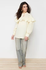 Trendyol Stone Ruffle Detail Cotton Woven Tunic