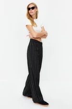 Trendyol Black Wide Leg Silvery Detail Striped Woven Trousers