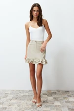 Trendyol Beige Skirt Frilly Mini Length Woven Linen Look Skirt