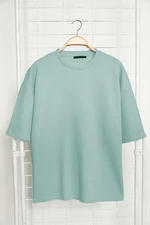 Trendyol Basic Mint Oversize/Wide-Fit Textured Waffle Short Sleeve T-Shirt