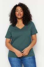 Trendyol Curve Emerald V Neck Basic Knitted T-Shirt