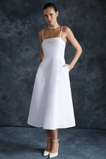Trendyol White Skirt Waist Opening 100% Cotton Poplin Midi Woven Dress