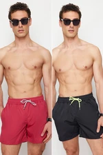 Trendyol 2-Pack Black - Burgundy Basic Marine Shorts