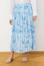 Trendyol Blue Multi Color Wide Pleated Woven Skirt with Elastic Waist