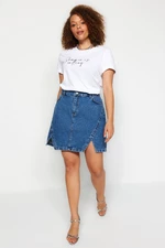 Trendyol Curve Blue Double Slit Denim Skirt