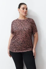 Trendyol Curve Brown Animal Pattern Boyfriend Knitted T-shirt